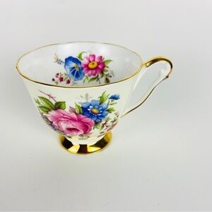 QUEEN Anne bone China blue pink rose single teacup.